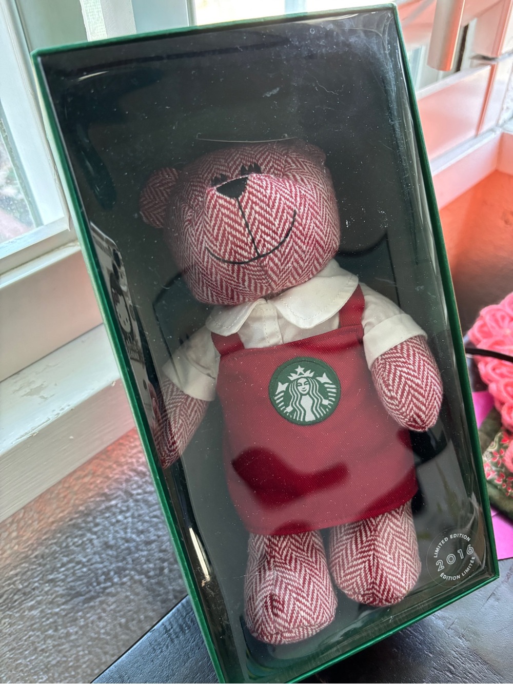 2016 Limited Ed Starbucks "Bearista" Bear Red Herringbone in Apron w iconic logo